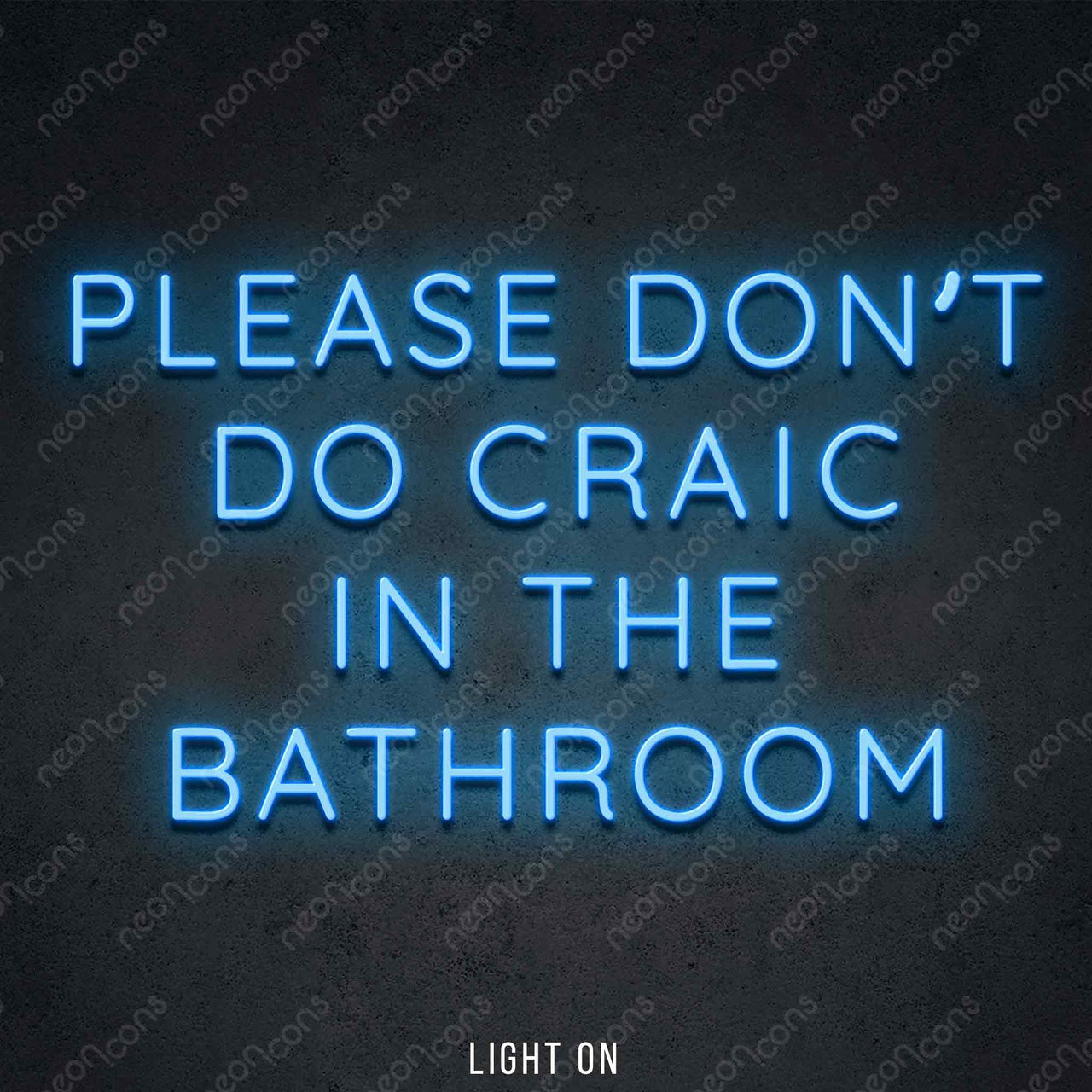 "Please Don't Do Craic In The Bathroom" LED Neon 60cm (2ft) / Ice Blue by Neon Icons