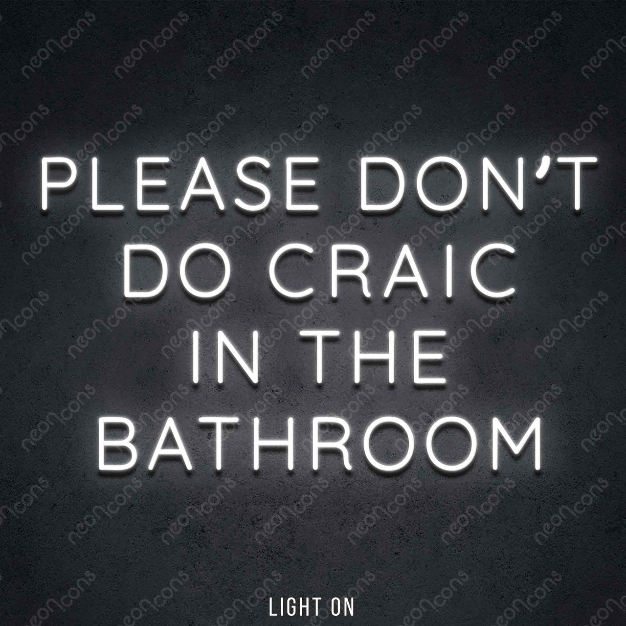 "Please Don't Do Craic In The Bathroom" LED Neon 60cm (2ft) / White by Neon Icons