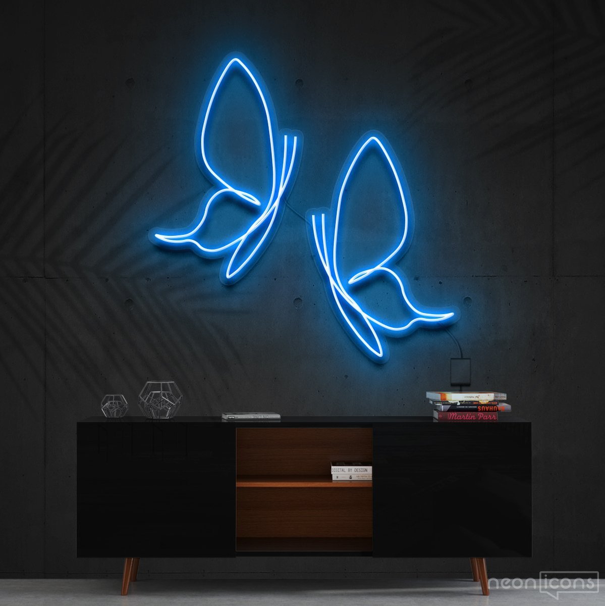 "Butterflies" Neon Sign 60cm (2ft) / Ice Blue / Cut to Shape by Neon Icons