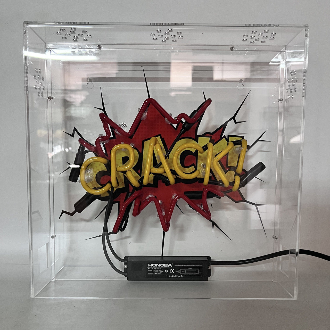 "Crack" Glass Neon Lamp in Acrylic Box by Neon Icons